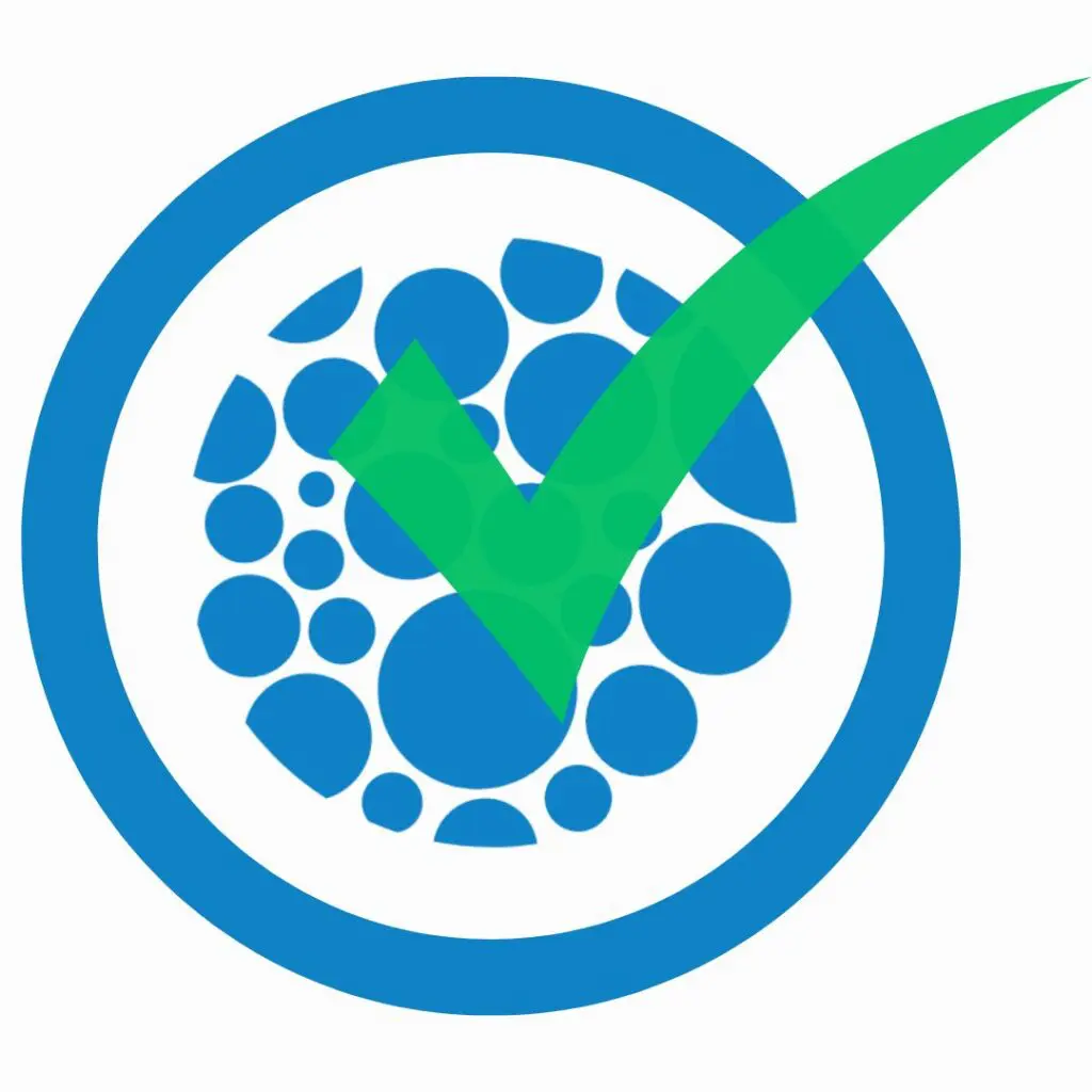 Certification mark symbolizing safe air quality, featuring blue circles and a green check mark, representing EnviroPro 360's commitment to mold and asbestos testing in Augusta, GA.
