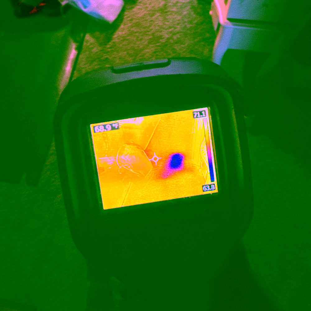 EnviroPro 360 mold inspector uses an infrared moisture sensor to determine the source of moisture and mold in a carpet in Augusta.